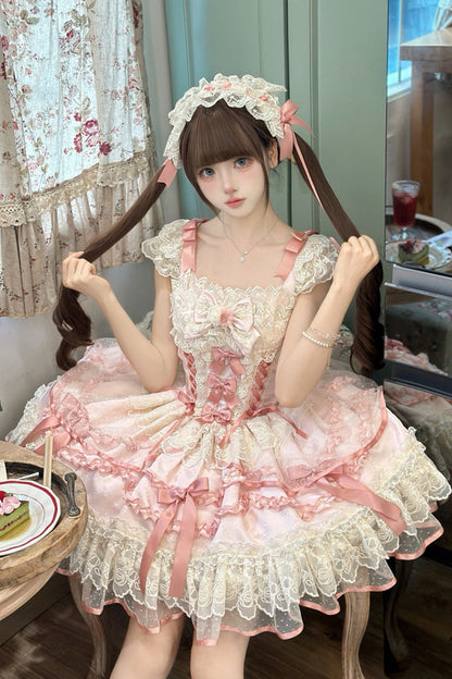 Blush Jacquard Ruffled Lace Princess JSK with Bow