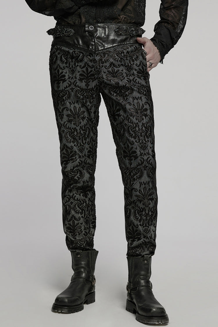 Floral Embroidery Buckle Gothic Trousers for Men