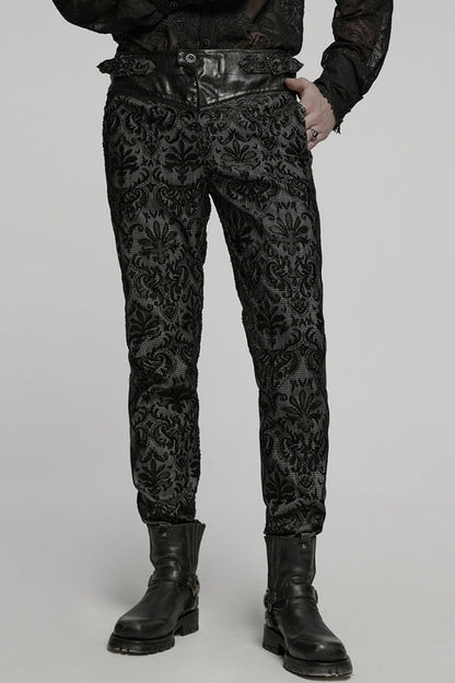 Floral Embroidery Buckle Gothic Trousers for Men