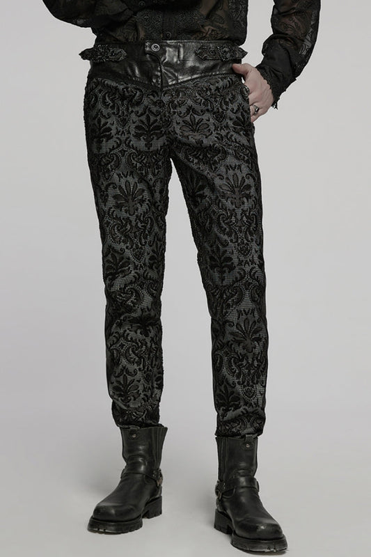 Floral Embroidery Buckle Gothic Trousers for Men
