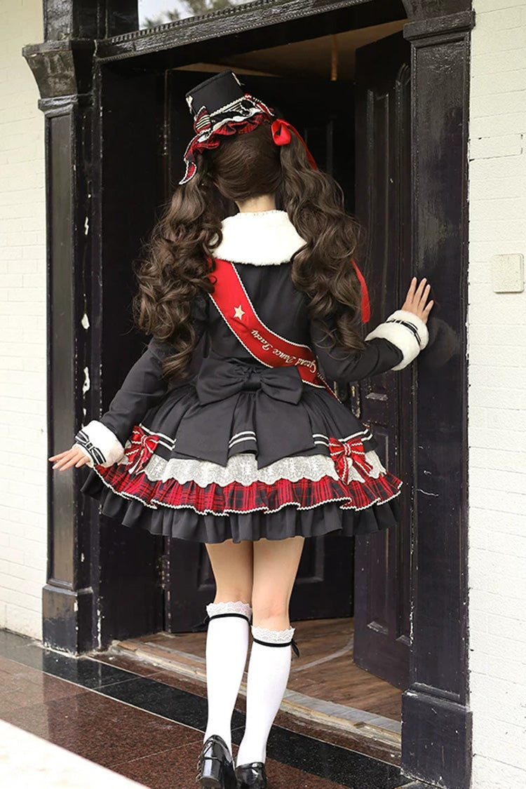 Ebony V-Neck Printed Tiered Bow Collegiate JSK - Honor Guard Gala