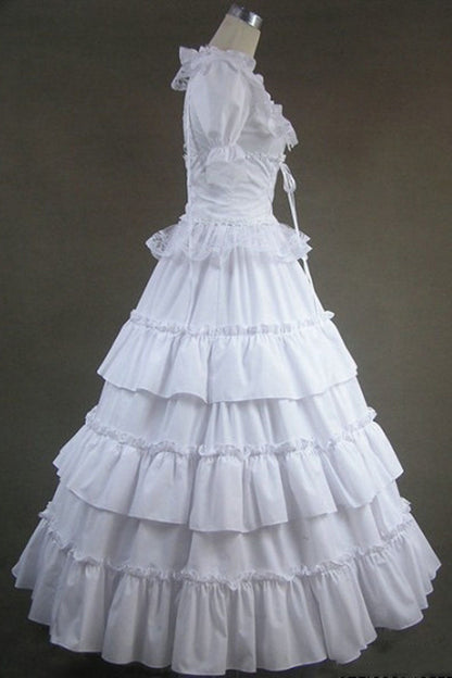 Ivory Square Collar Long-Sleeve Floor-Length Multi-Layer Victorian Gothic Gown
