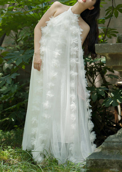 Robe longue élégante en tulle blanc uni à lacets pour l'été AZ1016 