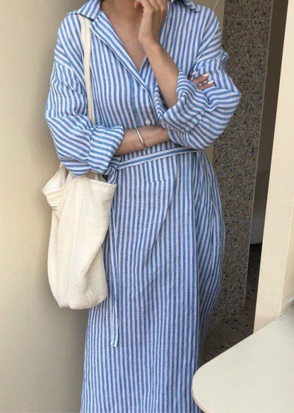 Pan Peter Dress Spring Modern Shirts Blue Collar Striped Cotton