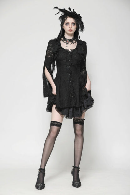 Ebony Flared-Sleeve Embroidered Lace-Up Gothic Honeymoon Dress