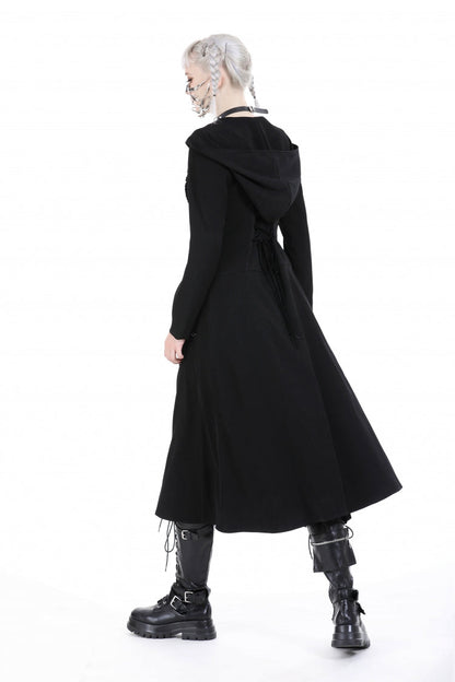 Hooded Punk Jacket with Ruffled Lace-Up Front for Women
