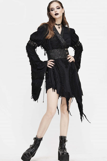 Raven Mesh Wrap Dress with Belted Waist