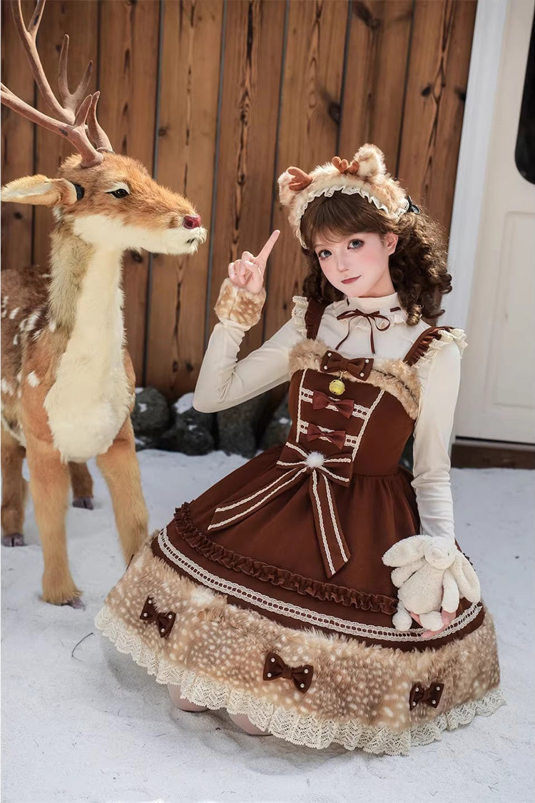 Hazelnut Moose Plush Bow Sweet Lolita Jumper Dress