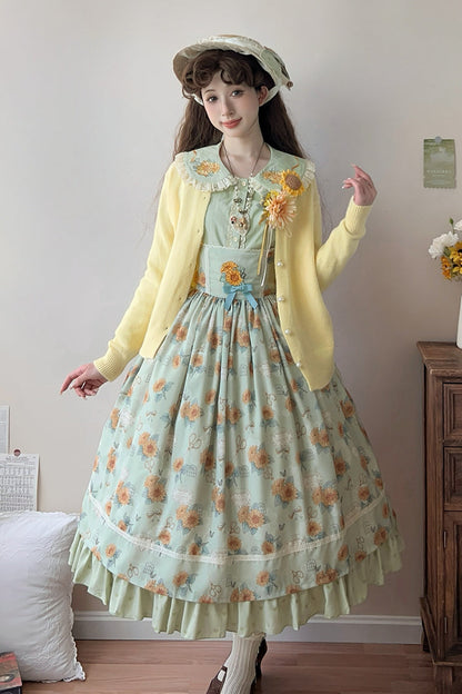 Emerald Gardening Sunflower Sleeveless Ruffle Bow Uplift Elegant JSK