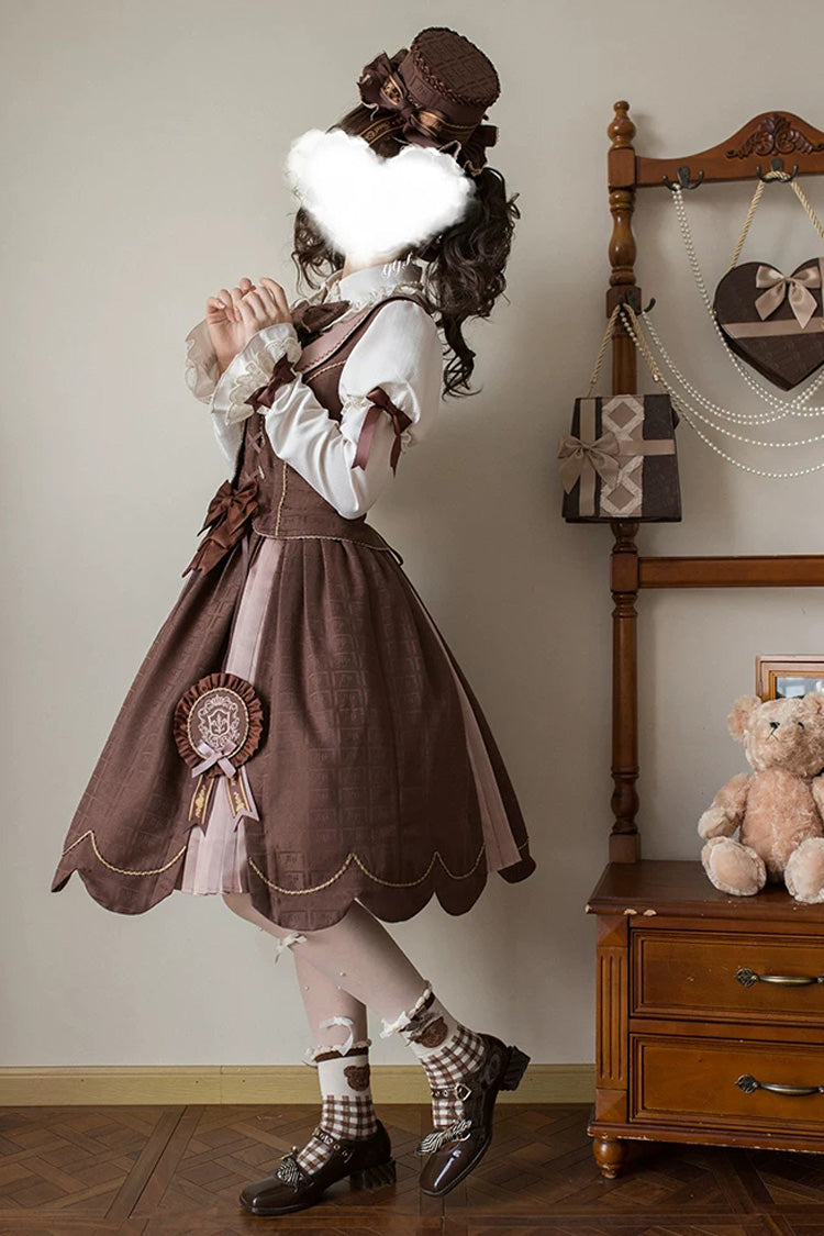 Teddy Chocolate Bar Embroidered Lace-Up Lolita JSK Dress and Skirt - Classic
