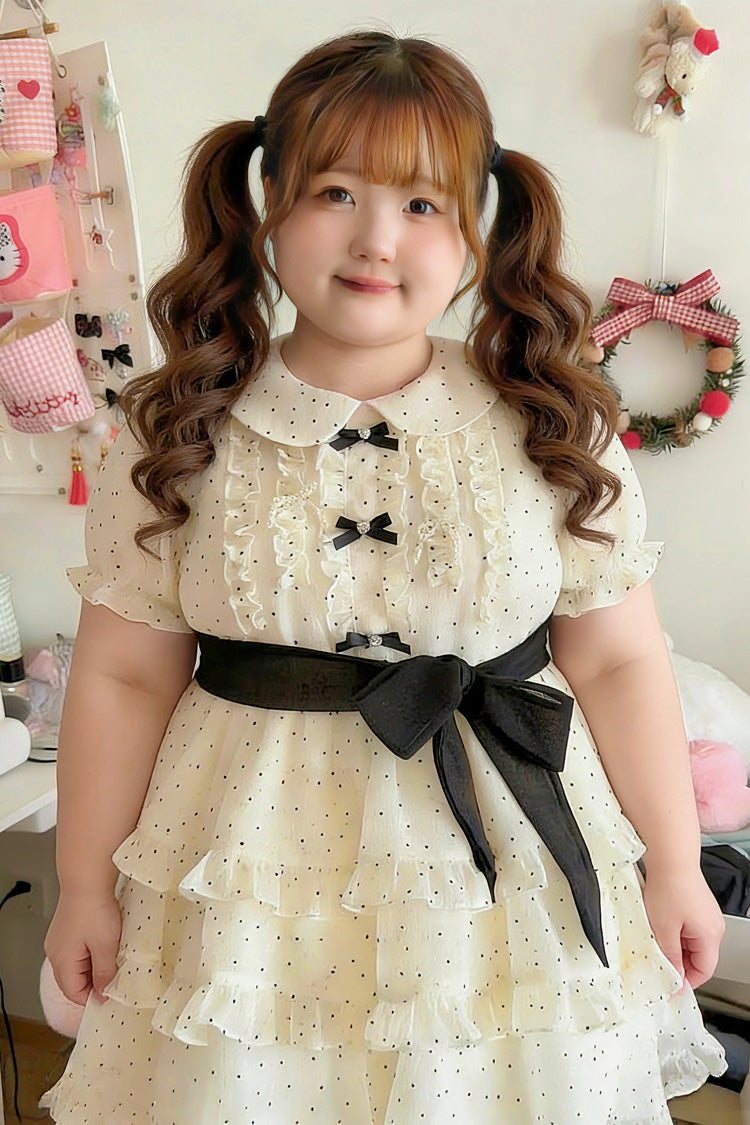 Ivory Doll Collar Short-Sleeve Polka Dot Ruffled Plus-Size Princess Lolita Dress