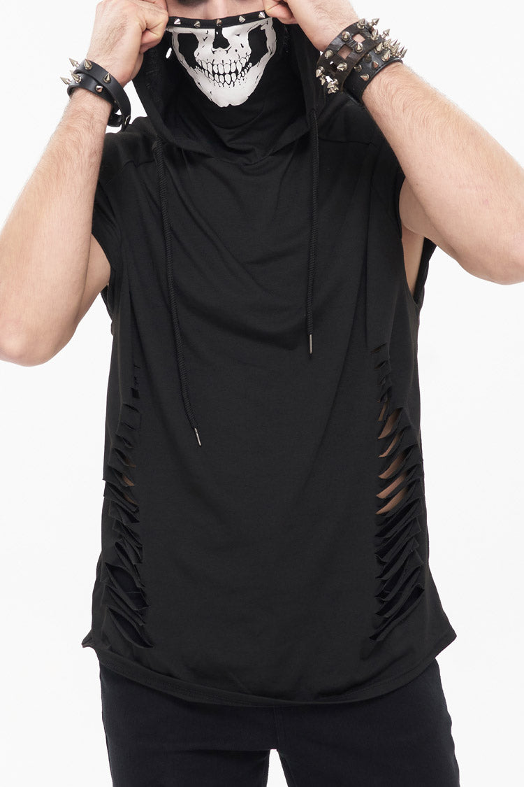 Hooded Punk Tee with Skull Print and Mask