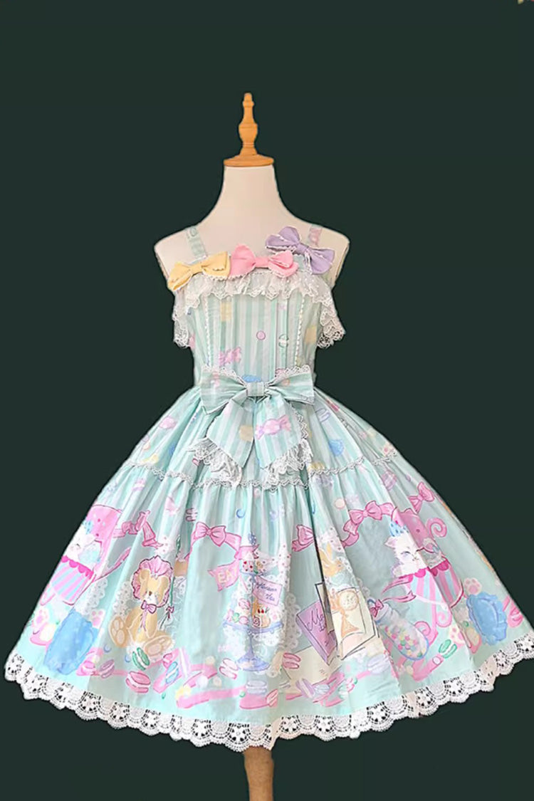 Emerald Macaron Dolly Sleeveless Bowknot Printed Sweet JSK