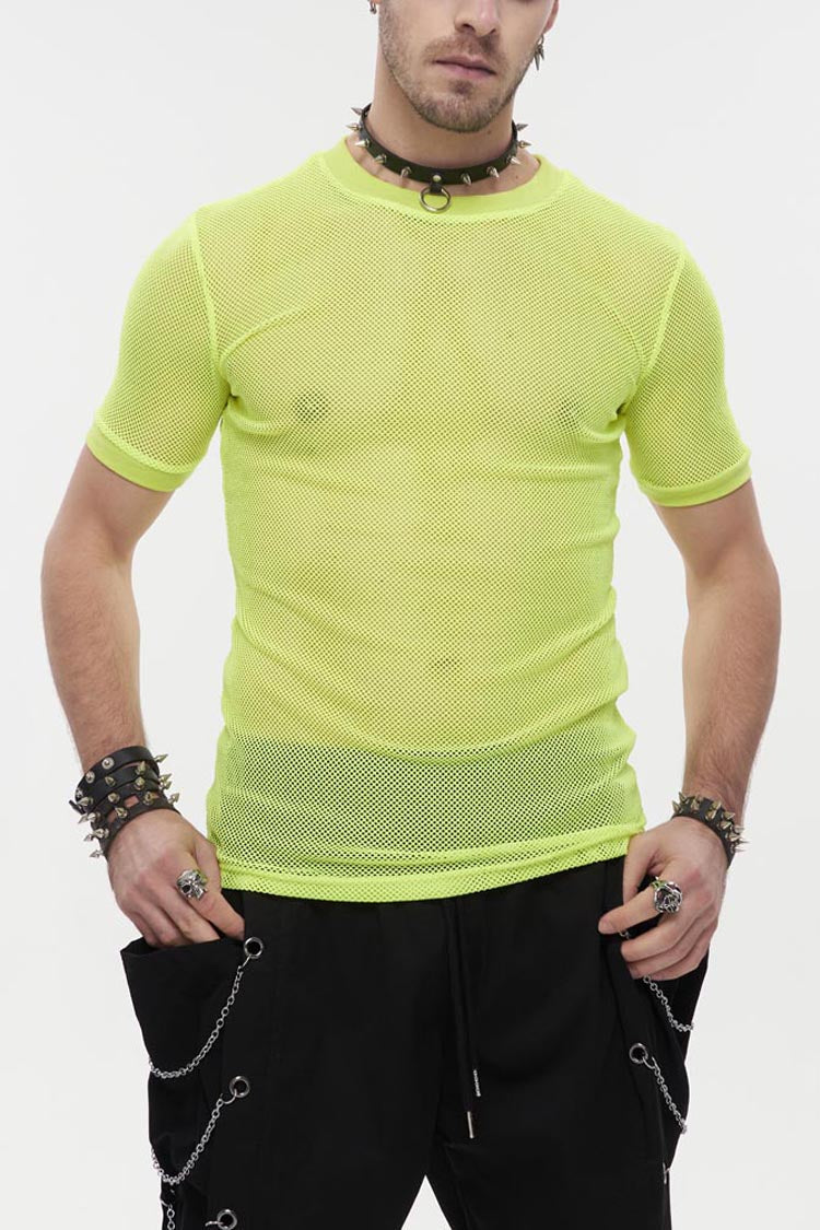 Gothic Crew Neck Diamond Mesh Stretch Short Sleeve Men's Tee