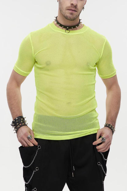 Gothic Crew Neck Diamond Mesh Stretch Short Sleeve Men's Tee