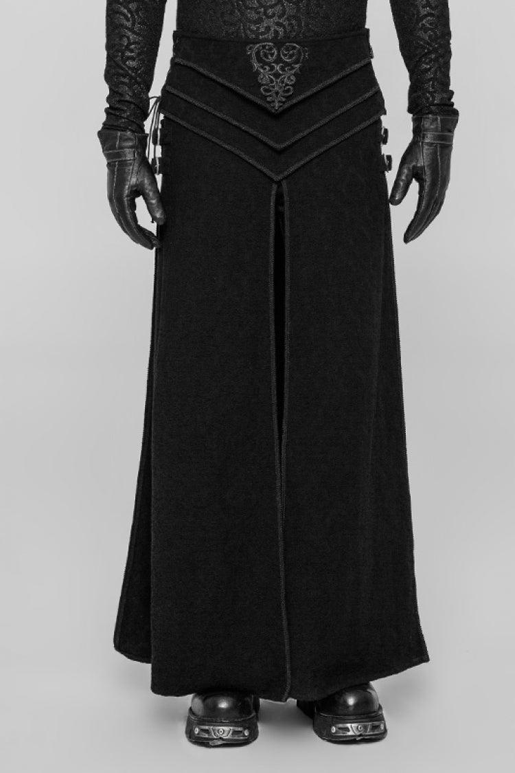 Men's Steampunk Vintage Skirt with Embroidery and Metal Buckle in Black Jacquard