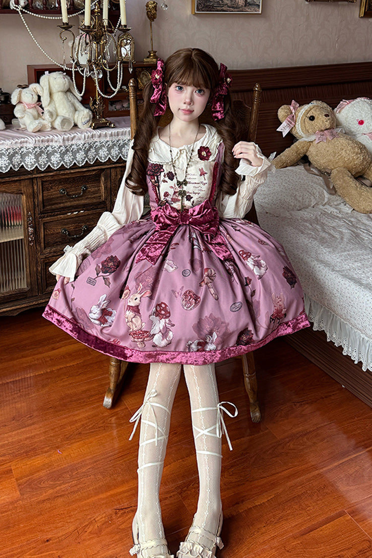 Crimson Sleeveless Sweet Lolita JSK with Rabbit Print and Bowknot
