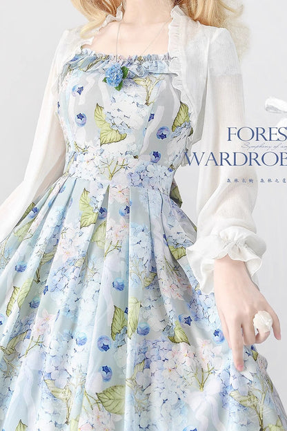 Forest Basket Blueberry Hydrangea Chiffon Elegant Lolita JSK