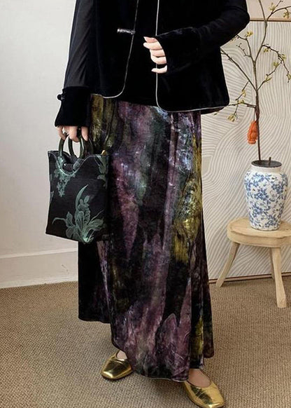 Dye Velvet Loose Silk Purple Tie Elastic Skirts Side Open Waist