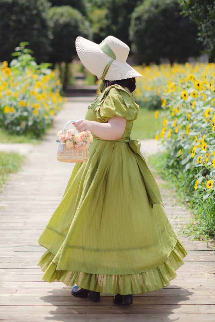 Emerald Square Neck Short Sleeve Ruffled Bow Vintage Elegant Lolita Gown