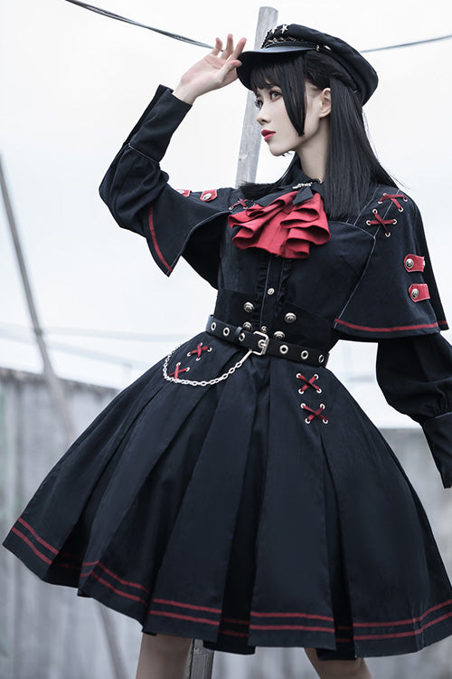 Gothic Officer Style Shirt and Skirt Ensemble