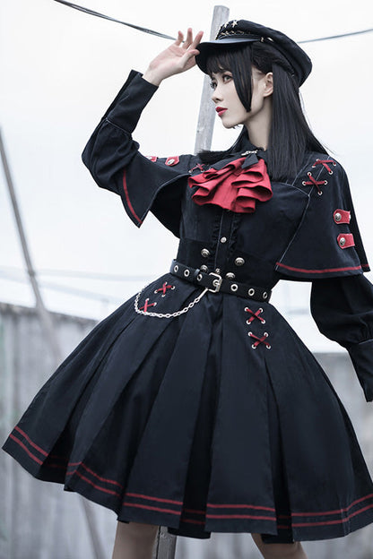 Gothic Officer Style Shirt and Skirt Ensemble