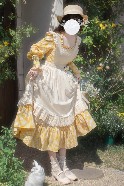 Long Sleeve Floral Ruffle Lace-Up Elegant Lolita Dress