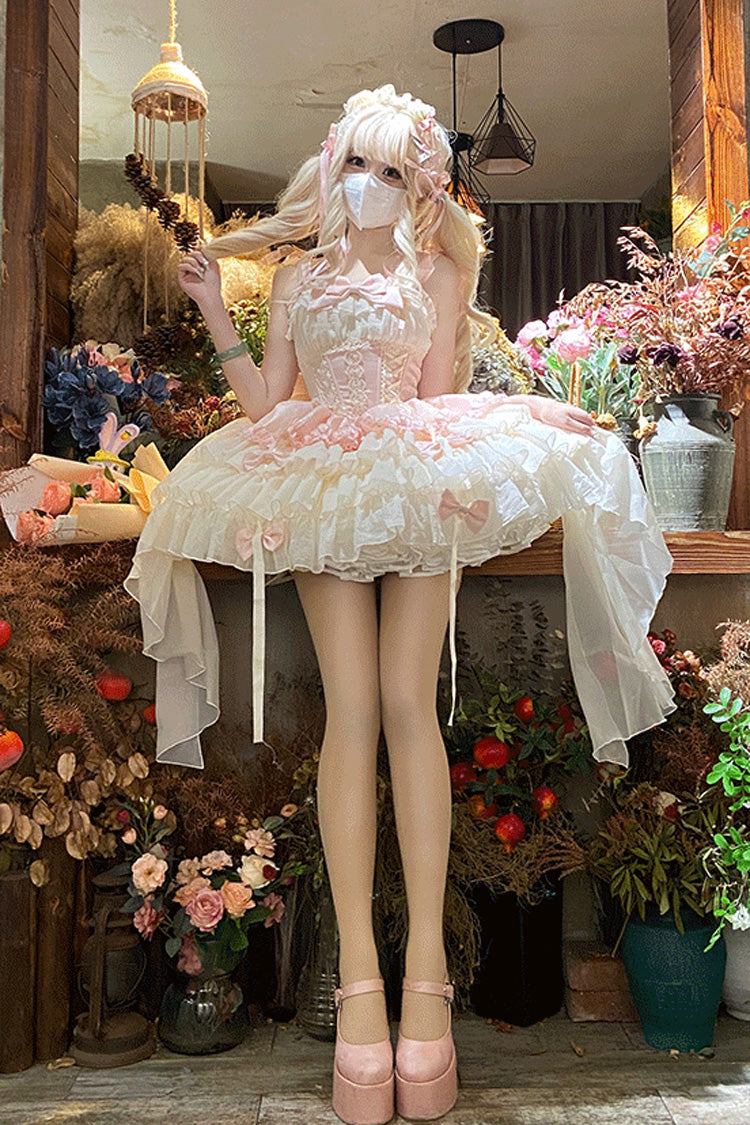 Blush Sleeveless Ruffled Bow Lace Ballet JSK with Layers
