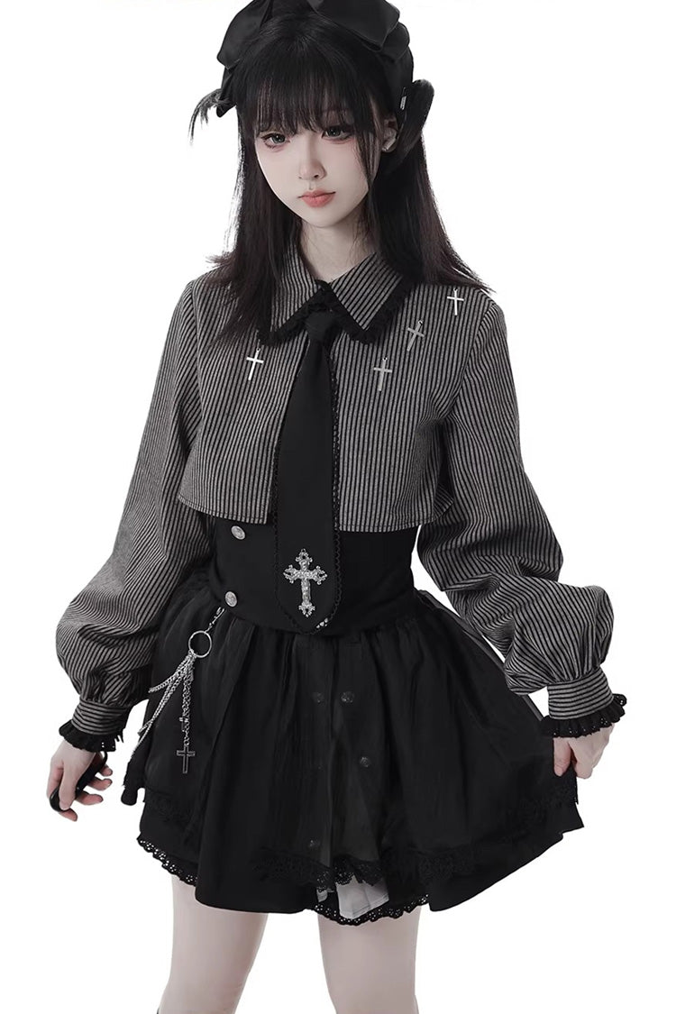 Ebony Printed Ruffled Asymmetric Chain Skirt Set - Hymn of the Cross