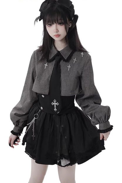 Ebony Printed Ruffled Asymmetric Chain Skirt Set - Hymn of the Cross