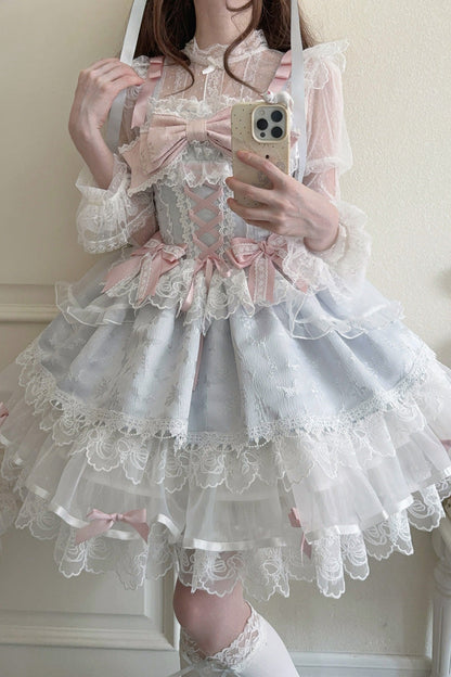 Fleishi Island Sleeveless Ruffle Bow Slim Ballet Lolita JSK