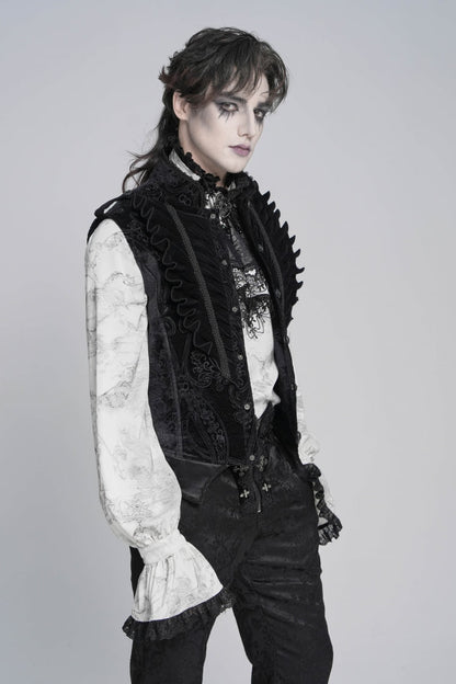 Men's Black Gothic Vest, Jacquard with Embroidery, Buckles and Pleats