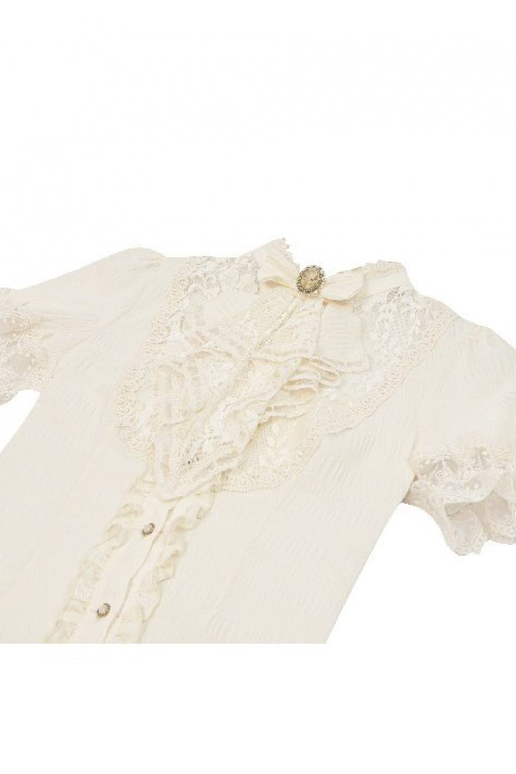Gothic Women's Blouse with Puff Sleeves, Sheer Lace-Up & Detachable Bow