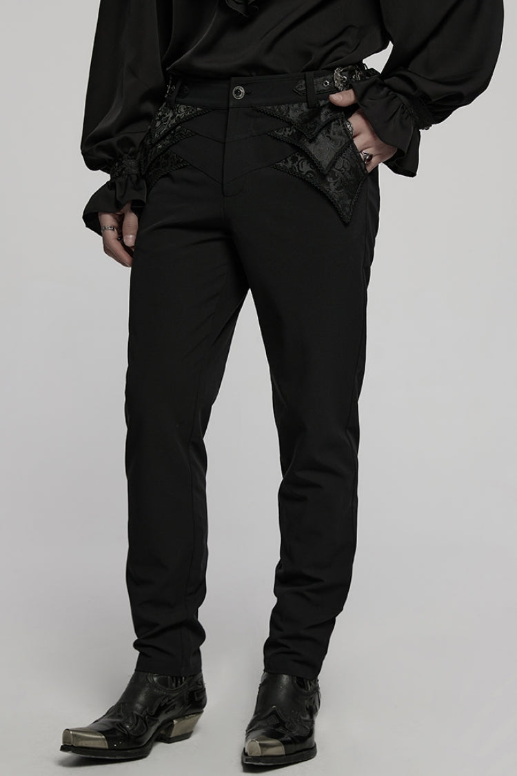 Punk Pants for Men with Black Jacquard and Buckle Accents