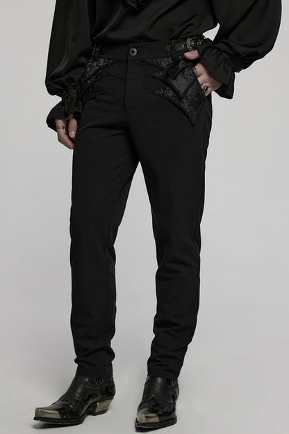 Punk Pants for Men with Black Jacquard and Buckle Accents