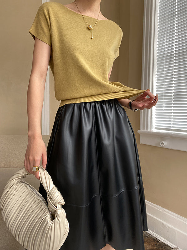 Pink Sleeve Top Short Knit Boat Loose Neck Stylish