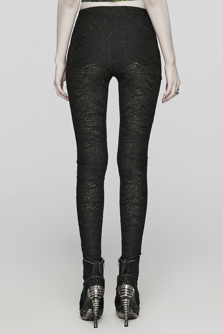 Mesh Button Decor Slim Gothic Leggings for Women