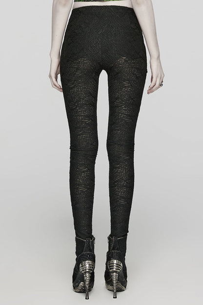 Mesh Button Decor Slim Gothic Leggings for Women
