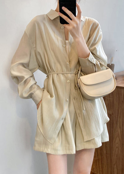 Up Light Lace Silk Women Two Pieces Spring Green Solid Set