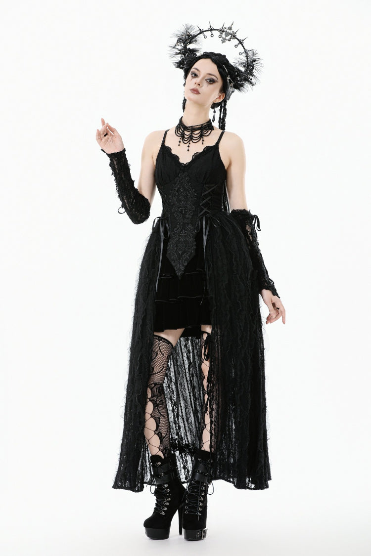 No-Sleeve Floral Lace-Up Gothic Slip Wedding Gown
