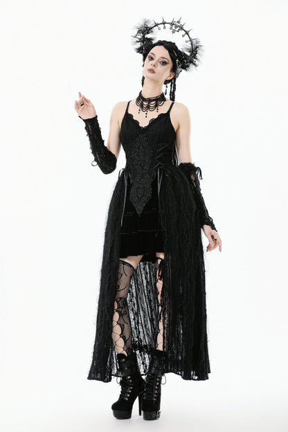 No-Sleeve Floral Lace-Up Gothic Slip Wedding Gown