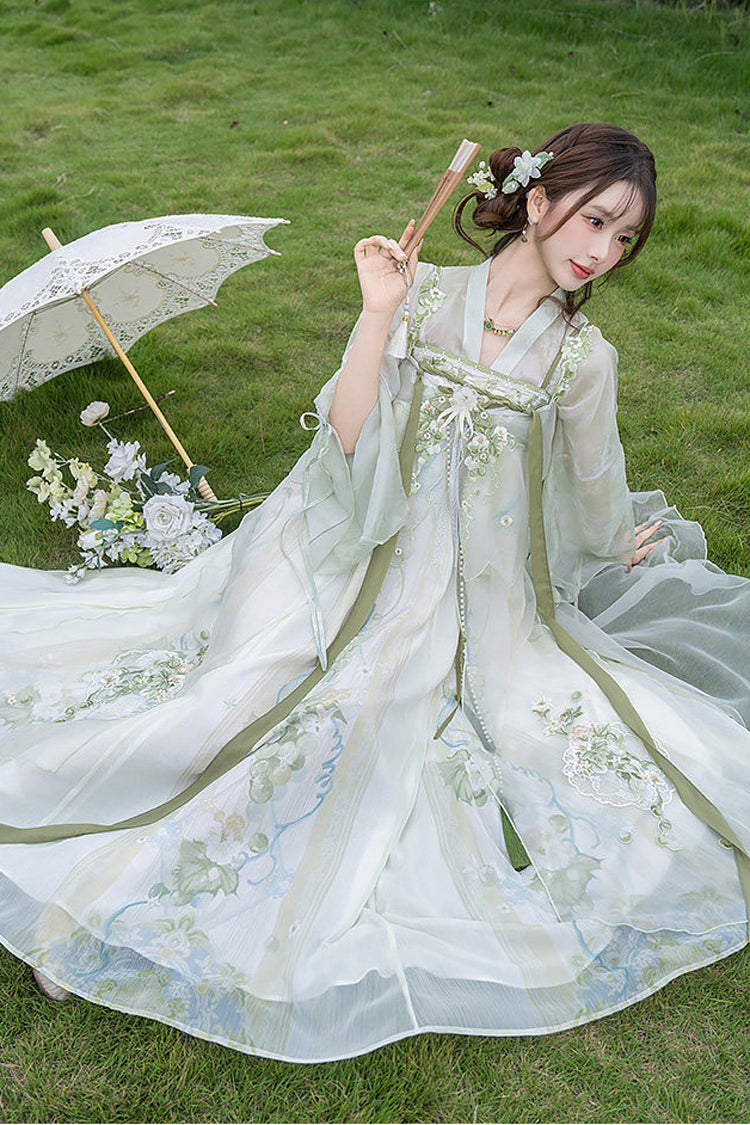 Emerald Jade Grapes High-Waist Embroidered Hanfu Dress Set