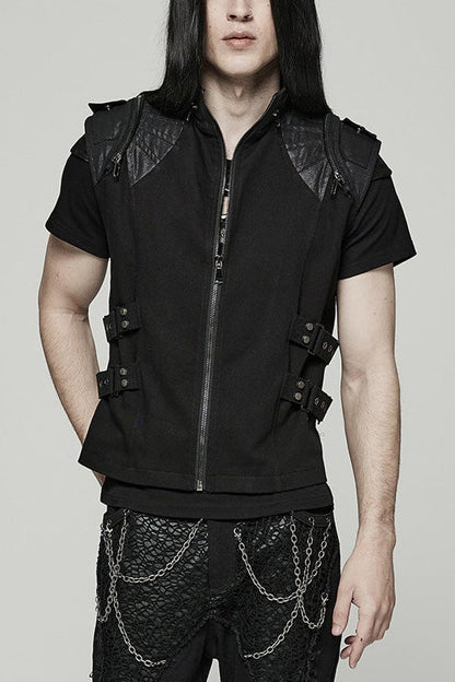 Steampunk Vest with Webbing and Stitching for Men