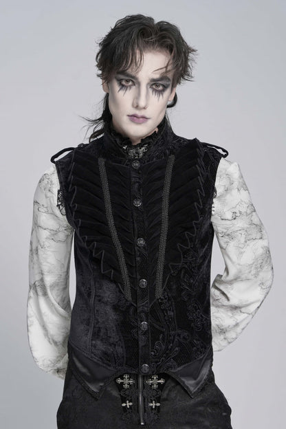 Men's Black Gothic Vest, Jacquard with Embroidery, Buckles and Pleats