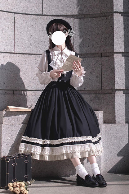 Ebony Ruffle Bow Lace Elegant Jumper Dress - Hathaway