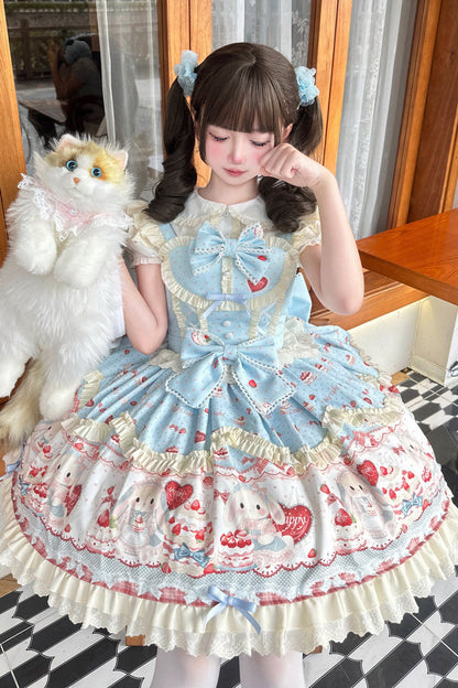 Azure Cute Rabbit Party Sleeveless Double Ruffled Bow Sweet Lolita Jumper Dress