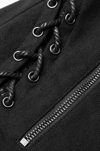 Lace-Up Stitching Drawstring Steampunk Skinny Jeans for Women - Two Shades