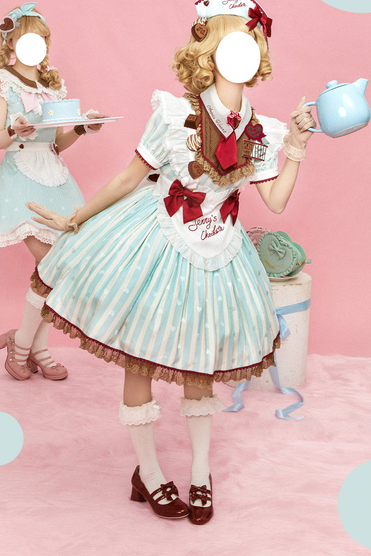 Emerald Jenny's Chocolate Striped Ruffle Bow Short-Sleeve Dress