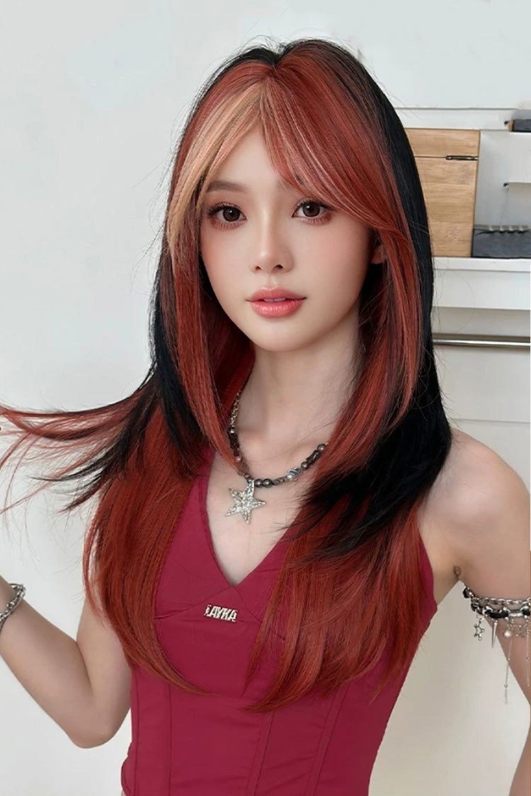 Y2K Contrast Face Frame Highlights Layered Sweet Lolita Full Wig