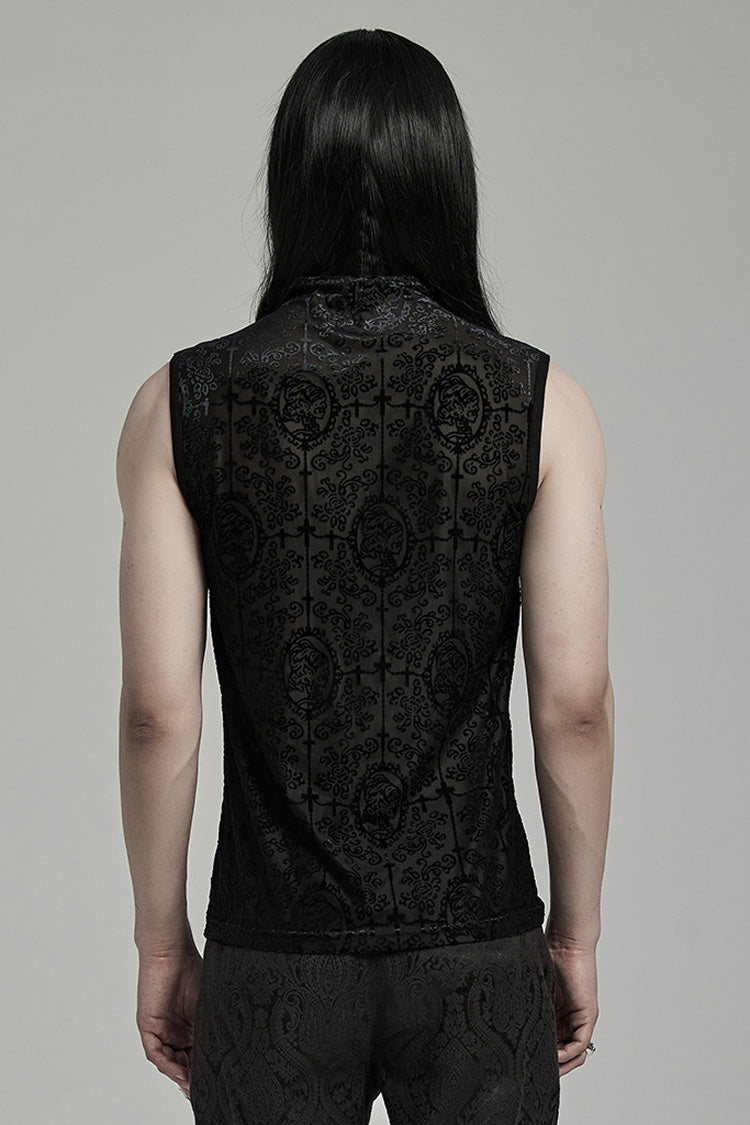 Gothic Beaded Cross Tank with Flocking Print